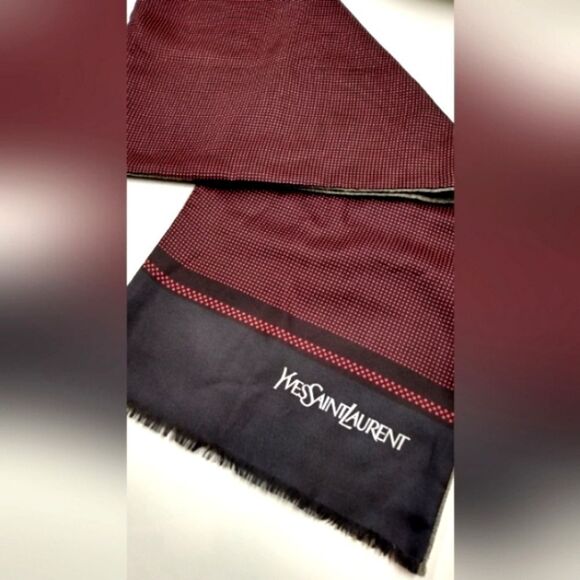 YSL Yves Saint Laurent Paris France Vintage Long Fringe Silk Wool Formal Scarf - Picture 7 of 13